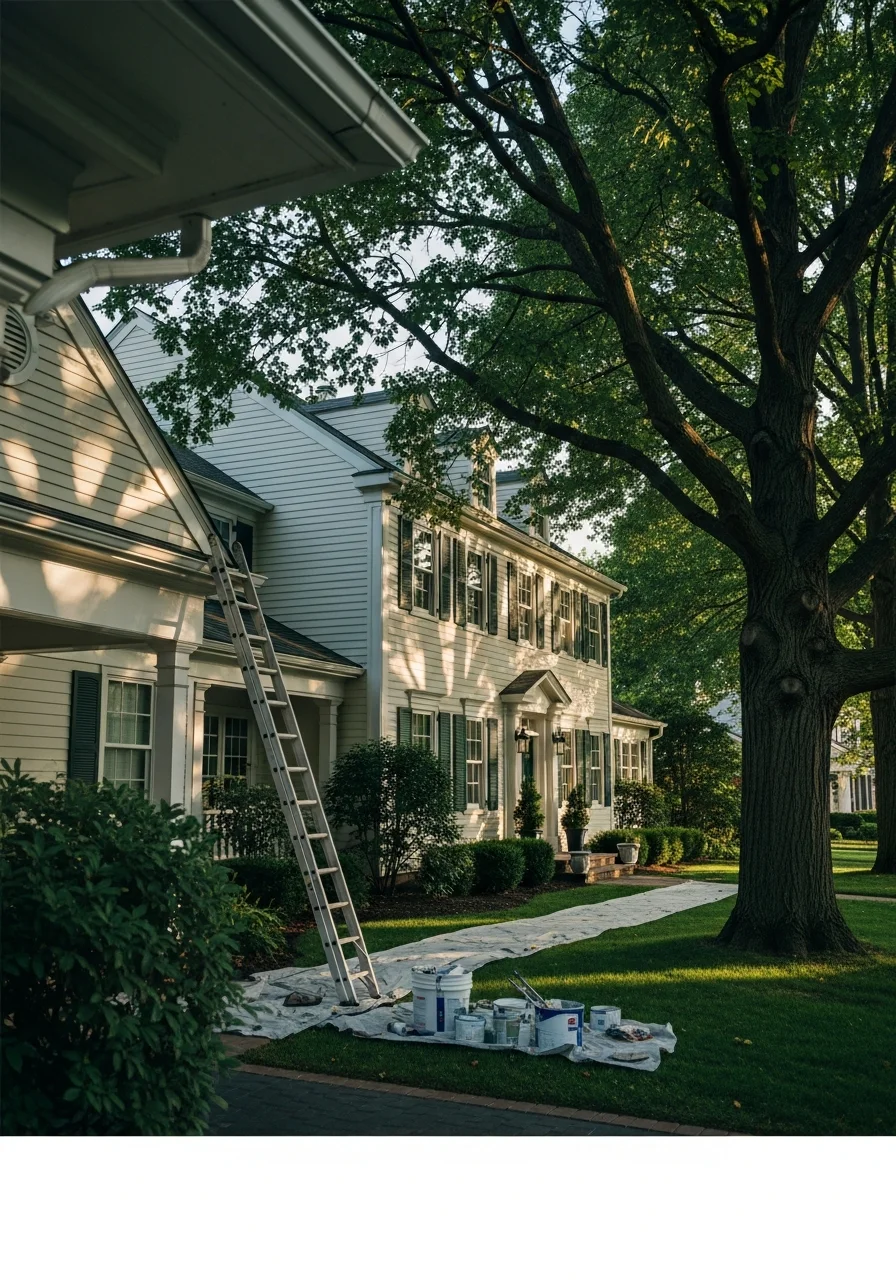 Collegeville home exterior with traditional architecture and established trees.