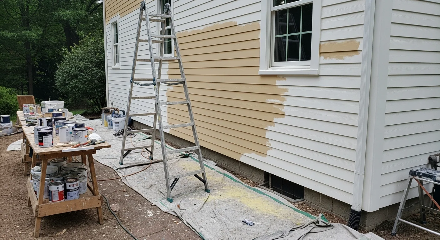 A freshly painted two-story home exterior in Devon, PA, showing clean white siding and dark trim applied by Unleashed Painting LLC. The front facade includes painted shutters and a front door with no visible peeling or fading.